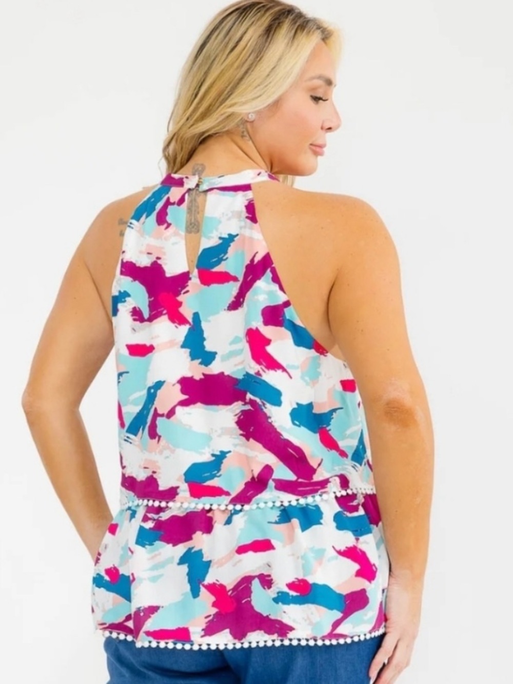 Abstract Print Halter Camisole - Pink & Blue